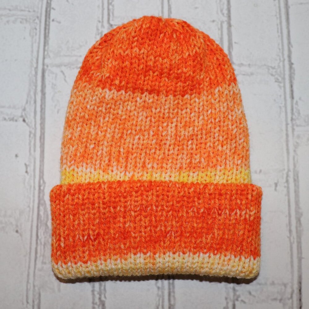 🍊 Handmade Gradient Beanie · Citrus Flame Yarn · Boutique Knit